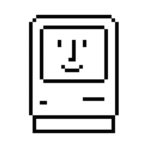 a pixelated icon of the macintosh computer smiling